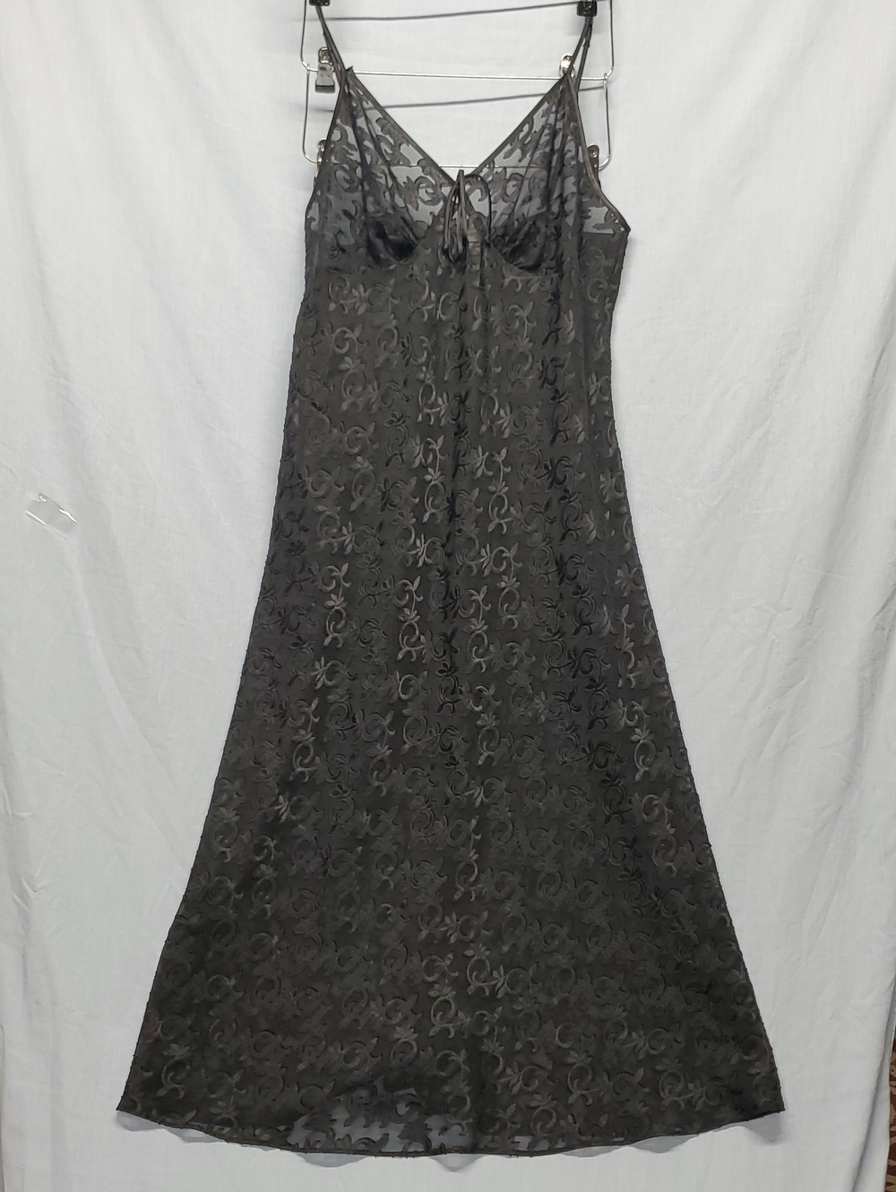 Jones New York Black Sheer Lace-Overlay Slip Dress #235